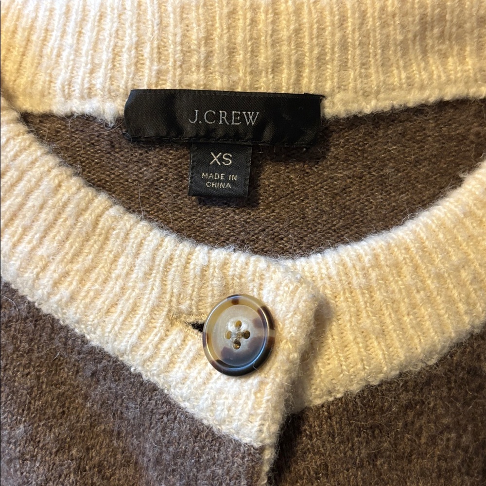J. Crew Fair Isle Cardigan XS in Heather Fawn Muslin (cream, tan, brown & black) - Picture 9 of 9